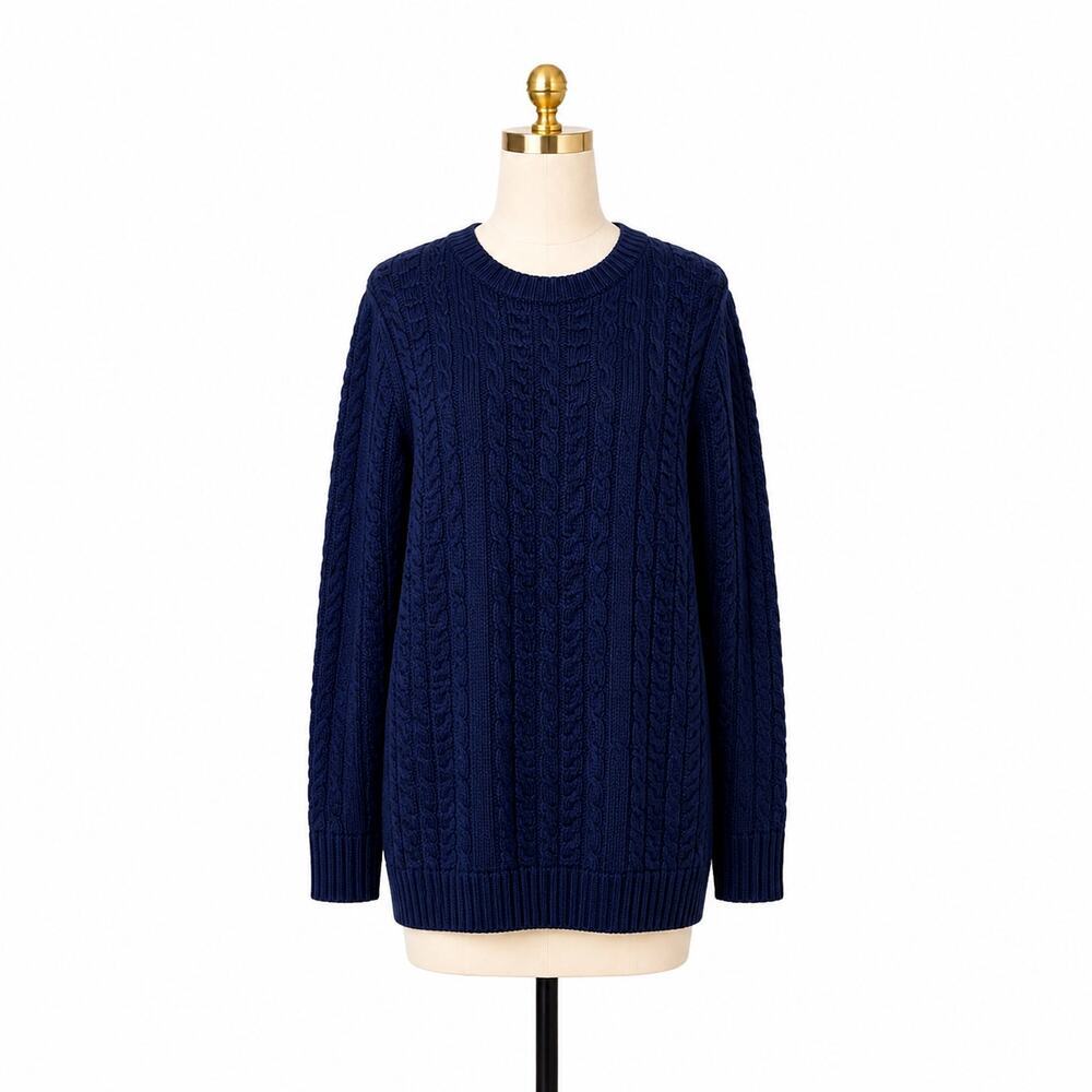 SAOL Ireland Women's XXL 100% Merino Wool Aran Cable Knit Navy Tunic Sweater